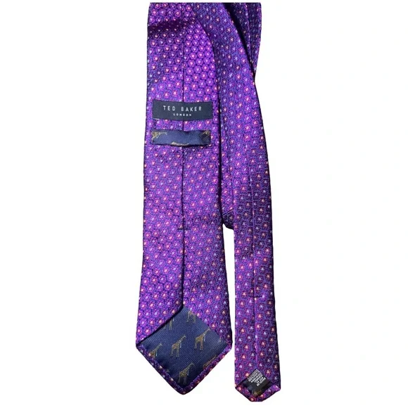 Ted Baker London Purple Circles 100% Silk Tie Giraffe - Picture 2 of 6